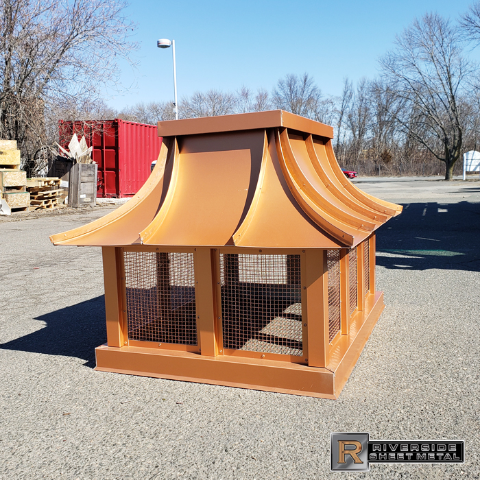 Buy Copper chimney cap with concave standing seam curved roof panels - #CH035